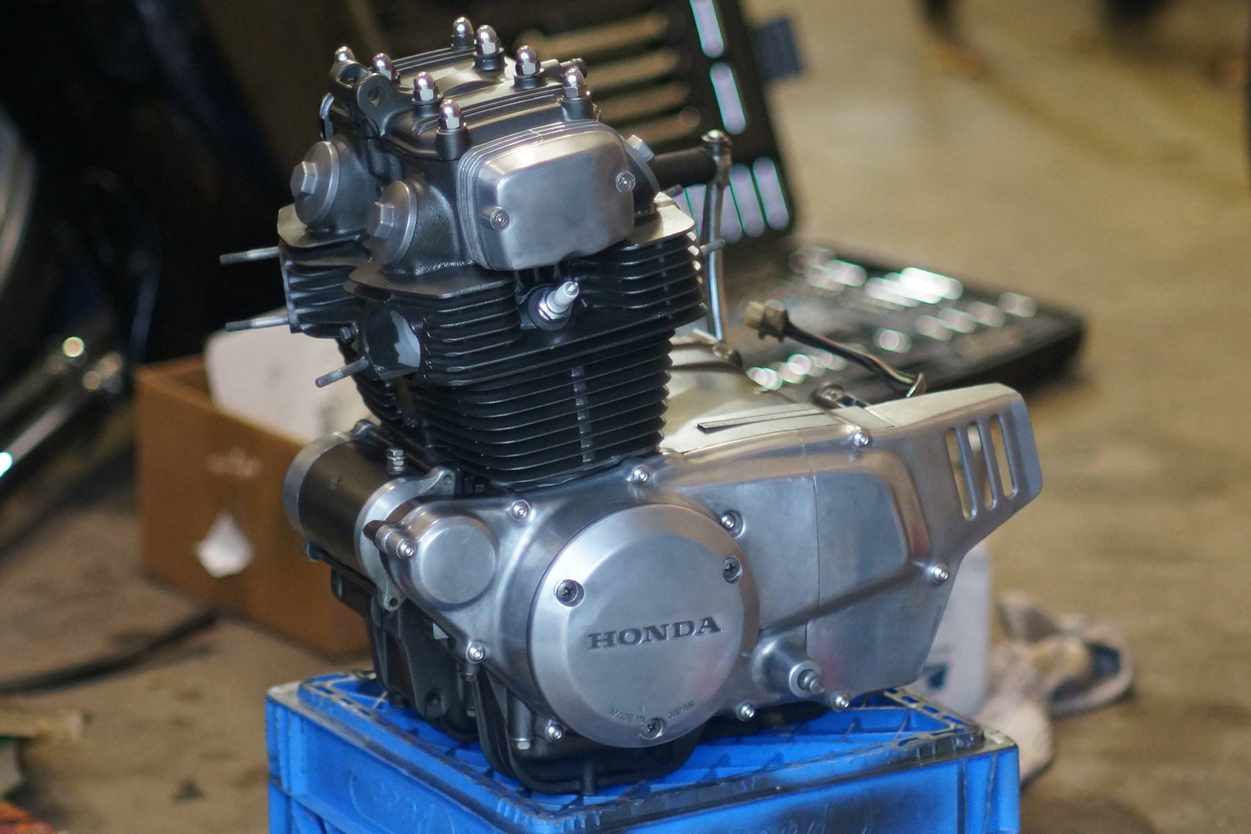 Honda motorcycle engine silver paint