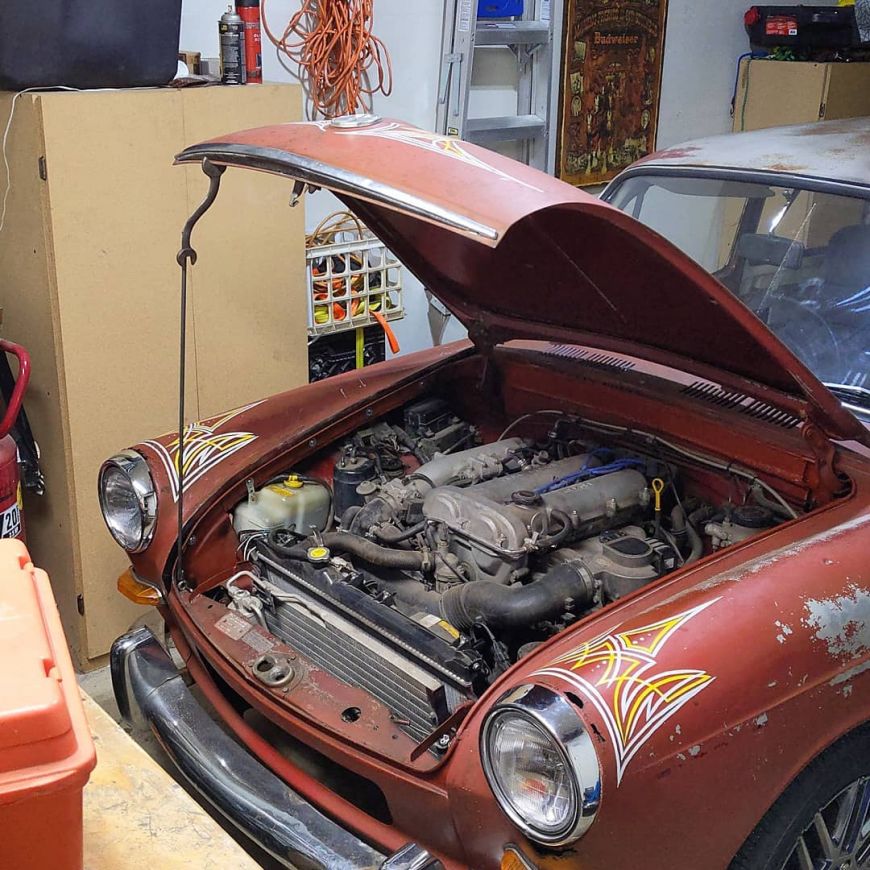 1967 Volkswagen Type 3 with a Miata engine up front, aka project frankenwagon
