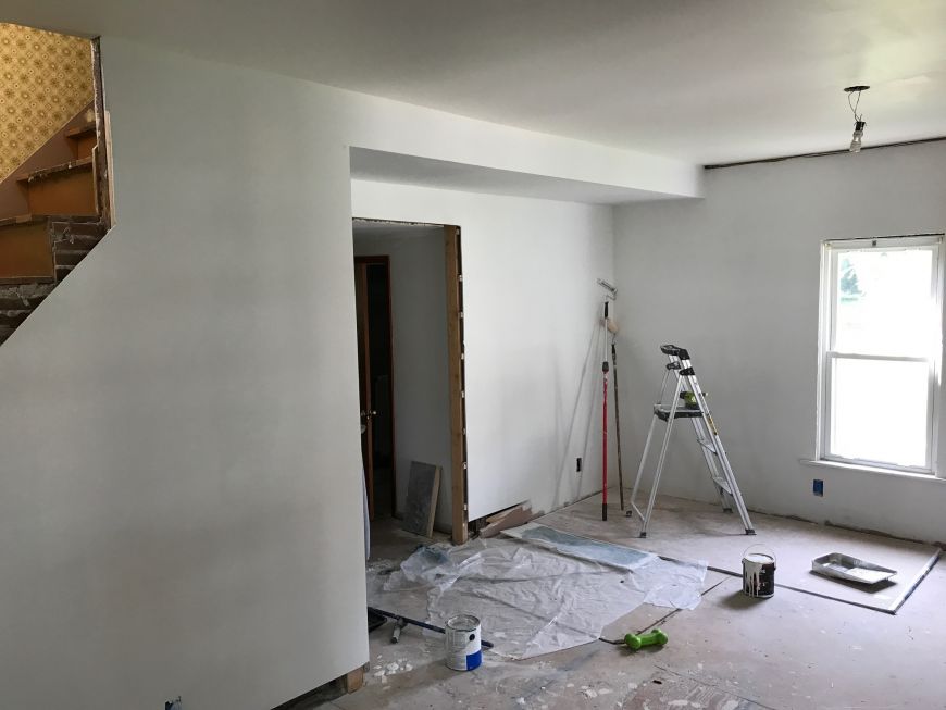 diy drywall living room old house renovation