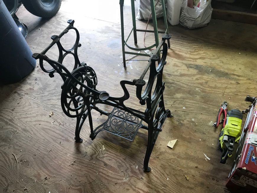 cast iron legs from a sewing machine