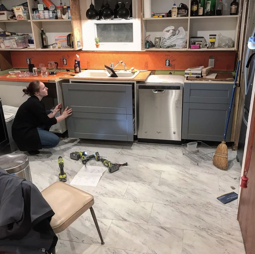 installing kitchen base cabinets DIY
