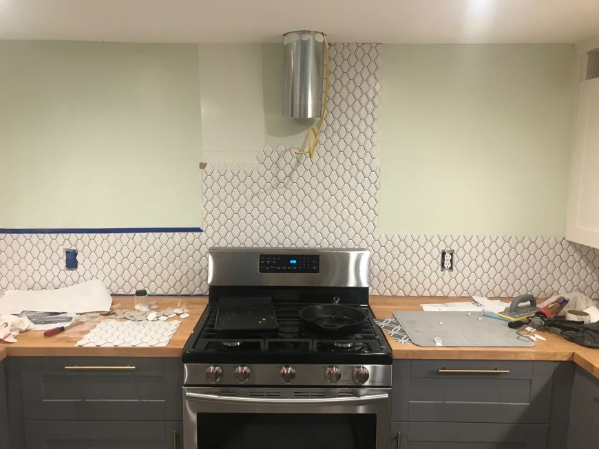 DIY kitchen remodel renovation tile backsplash
