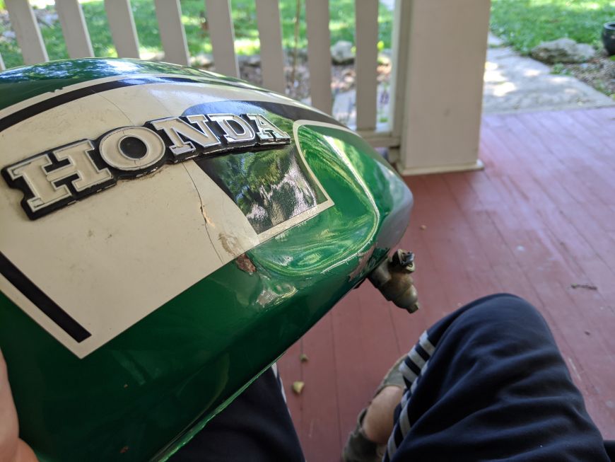 removing a large dent in motorcycle gas tank