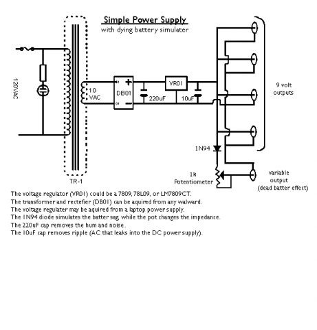 power supply DIY schematic  for guitar effect pedals and stomp boxes